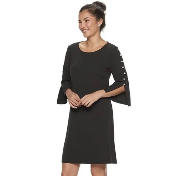 Nina Leonard Dresses & Skirts - Nina Leonard Black Pearl Button Sleeve Dress NWT